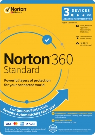 Norton 360 Standard, 10GB, 1 User, 3 Devices, 12 Months, PC, MAC, Android, iOS 21396503