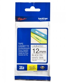 Brother Strong Adhesive Tze Tape - Black On White - 12mm Tzes231