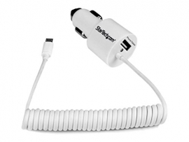 Startech Dual Port Car Charger With Micro Usb Cable And Usb Port High Power 21 Watt / 4.2 Amp -