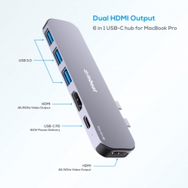 Mbeat Elite Mini 6-In-1 Dual Hdmi Usb-C Hub For Macbook Pro Mb-Ucd-P8