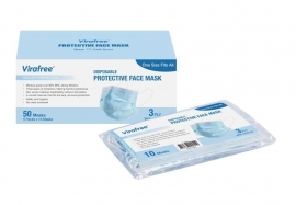 50 Pack Virafree® 3 Ply Disposable Protective Face Mask | Medical and Food grade (SPC.FACEMASK)