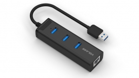 VOLANS 3-Port USB3.0 Aluminium Hub + RJ45 Gigabit Ethernet Adapter VL-HJ45